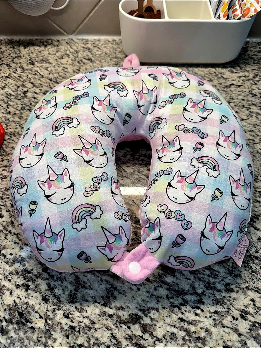 Miss Gwen OMG Accessories Travel Neck Pillow in Pink & Blue
